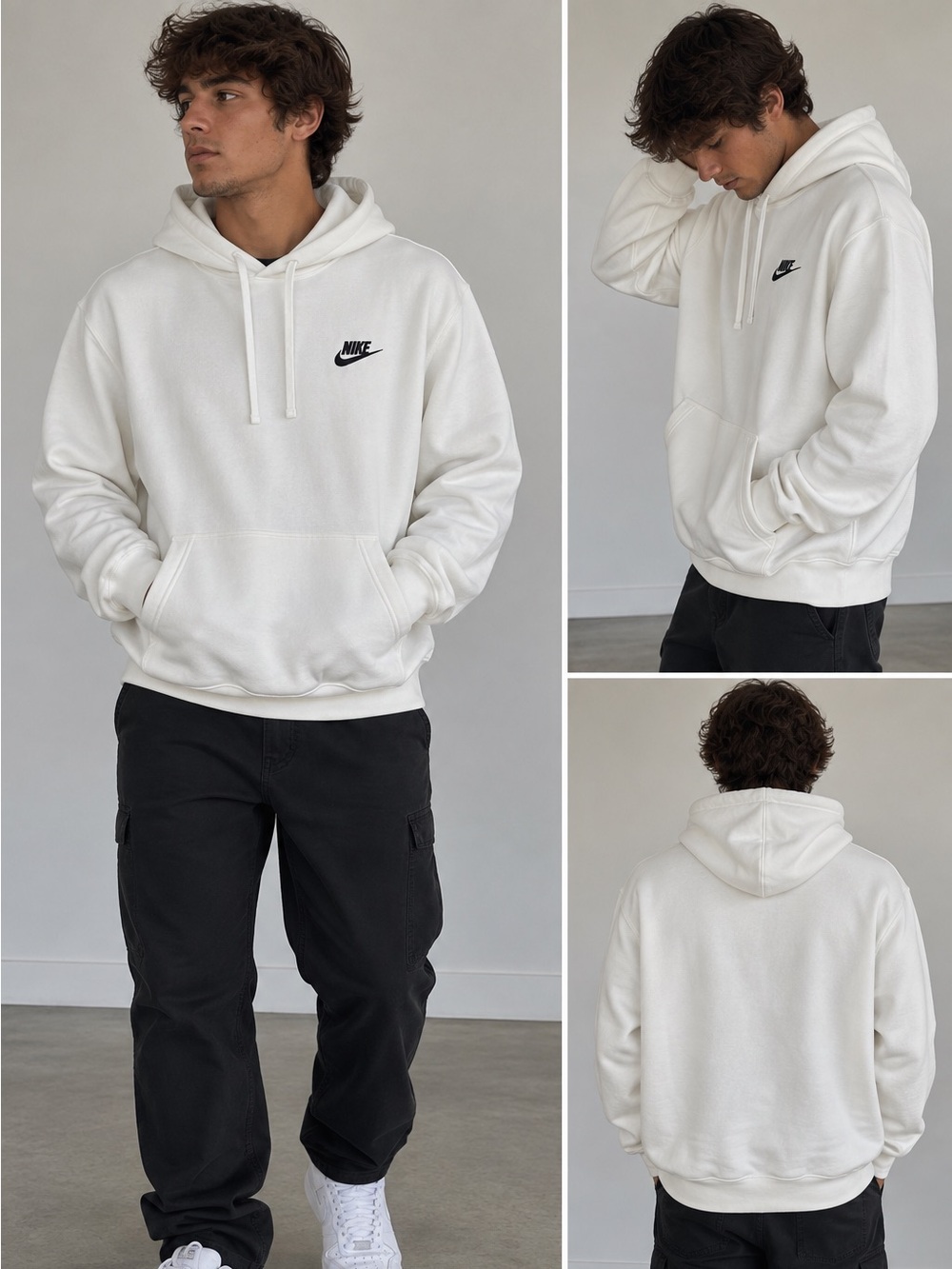 Nike White Hoodie with Black Swoosh Logo